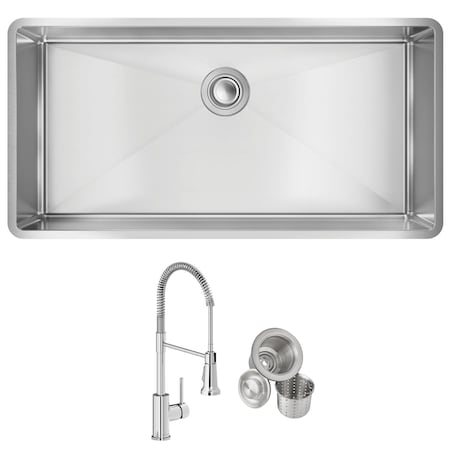 Elkay Crosstown 18 Gauge SS 36-1/2" x 18-1/2" x 9" Single Bowl Undermount Sink and Faucet Kit with Drain ECTRU35179TFCC